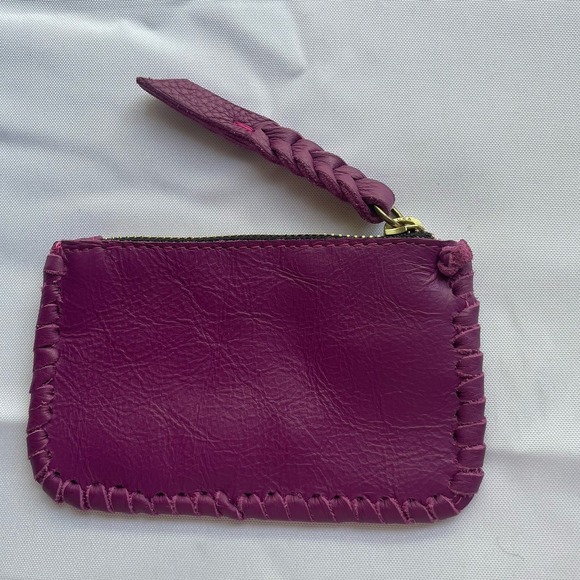 Jennifer Haley Stitched Coin Purse Wallet Made In Mexico Purple Leather Key Ring - Picture 6 of 14